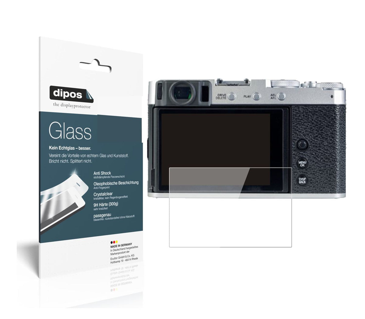 Klare Displayschutzfolie von dipos passend für Fujifilm X-E4, 9H kratzfest und blasenfrei montiert