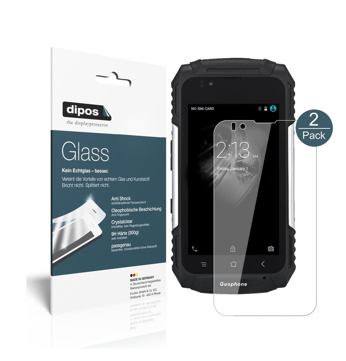 Klare Displayschutzfolie von dipos passend für Guophone V88, 9H kratzfest und blasenfrei montiert