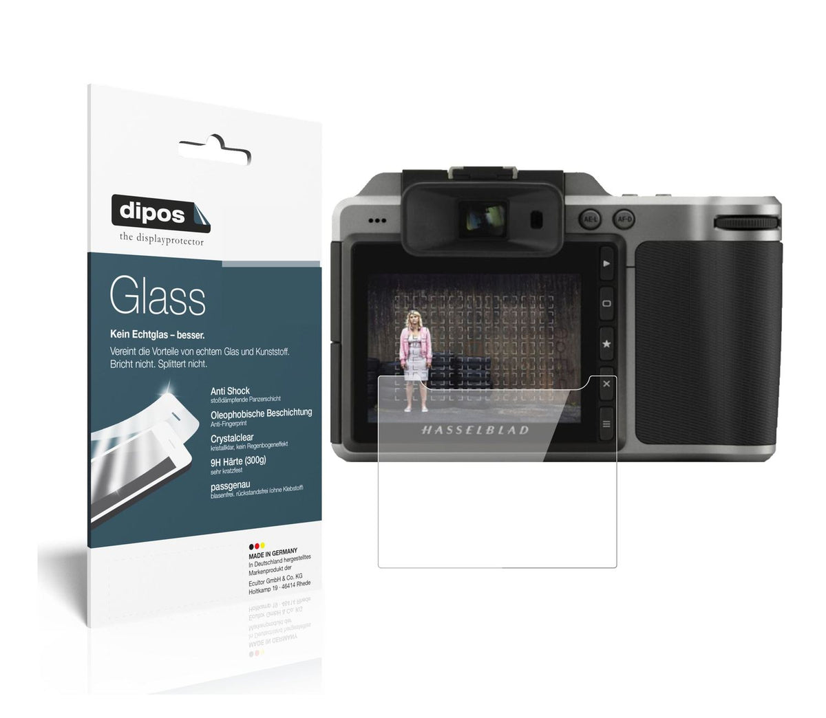 Klare Displayschutzfolie von dipos passend für Hasselblad X1D II 50C, 9H kratzfest und blasenfrei montiert