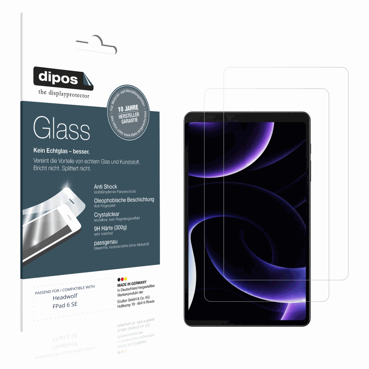 Klare Displayschutzfolie von dipos passend für Headwolf FPad 6 SE, 9H kratzfest und blasenfrei montiert