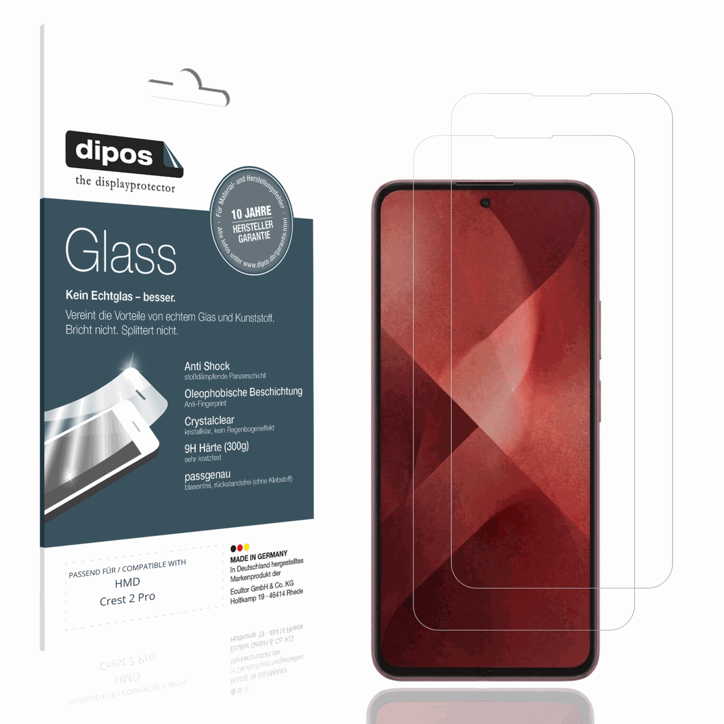 Klare Displayschutzfolie von dipos passend für HMD Crest 2 Pro, 9H kratzfest und blasenfrei montiert