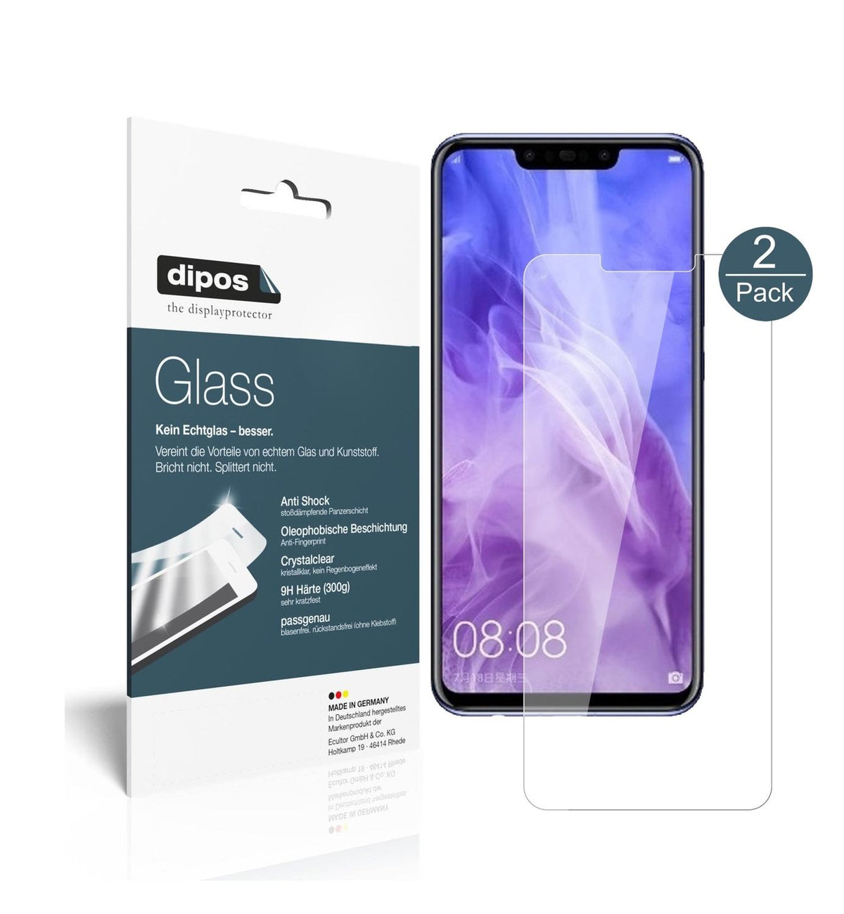 Klare Displayschutzfolie von dipos passend für Huawei Nova 3, 9H kratzfest und blasenfrei montiert