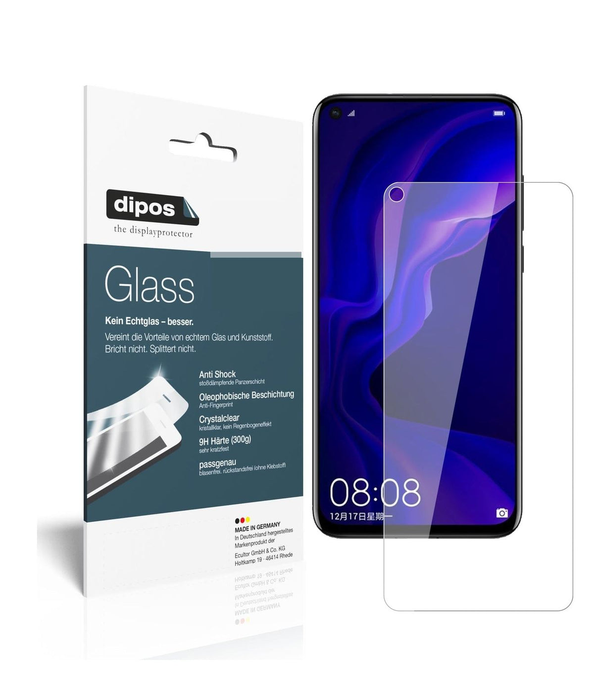 Klare Displayschutzfolie von dipos passend für Huawei Nova 4, 9H kratzfest und blasenfrei montiert
