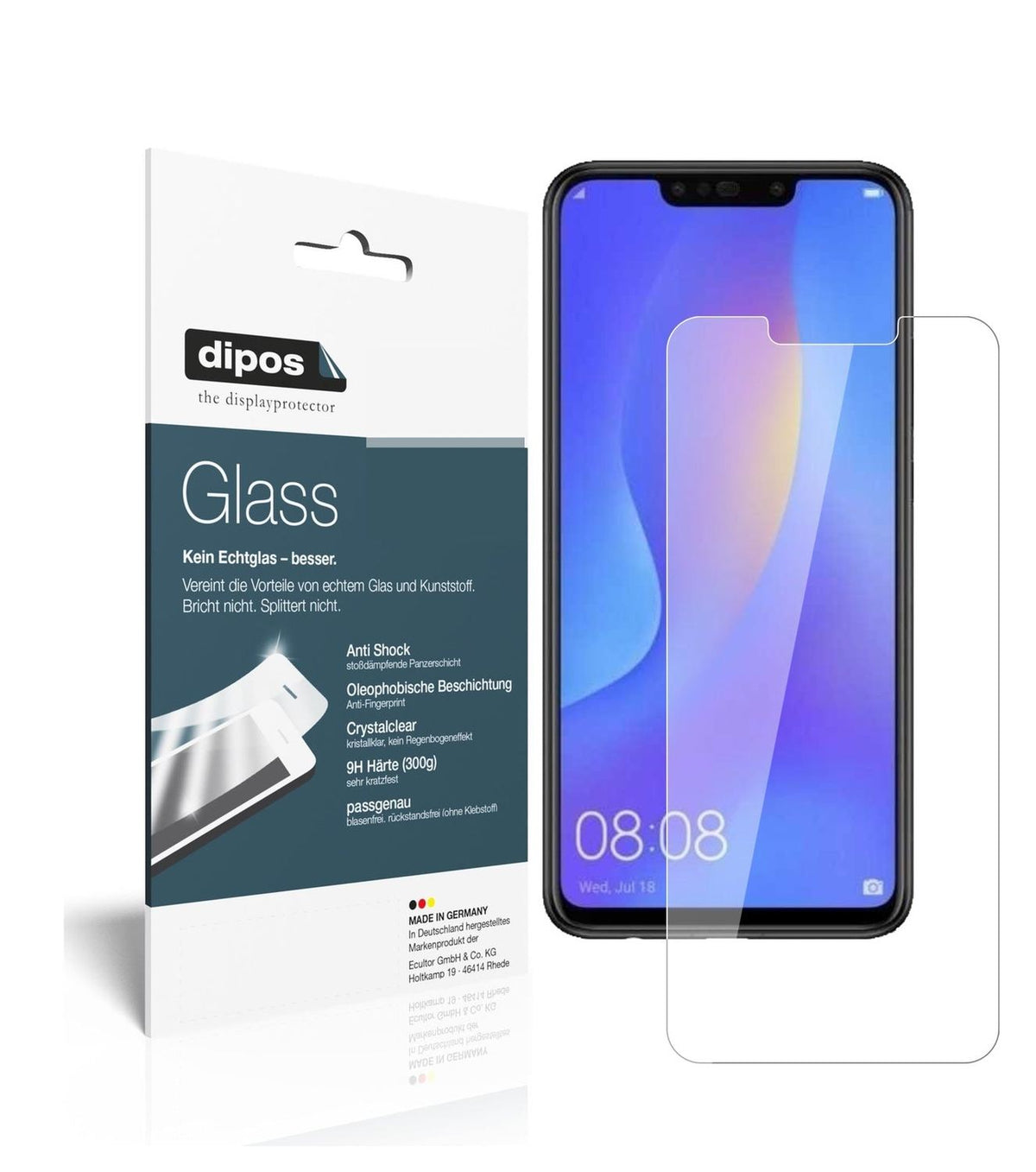 Klare Displayschutzfolie von dipos passend für Huawei P Smart Plus, 9H kratzfest und blasenfrei montiert