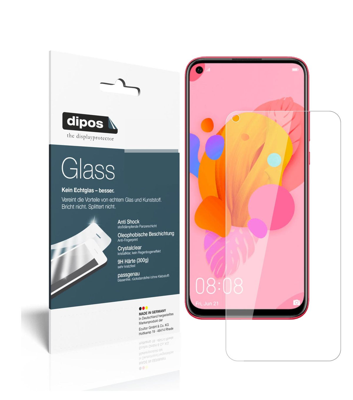 Klare Displayschutzfolie von dipos passend für Huawei P20 lite (2019), 9H kratzfest und blasenfrei montiert