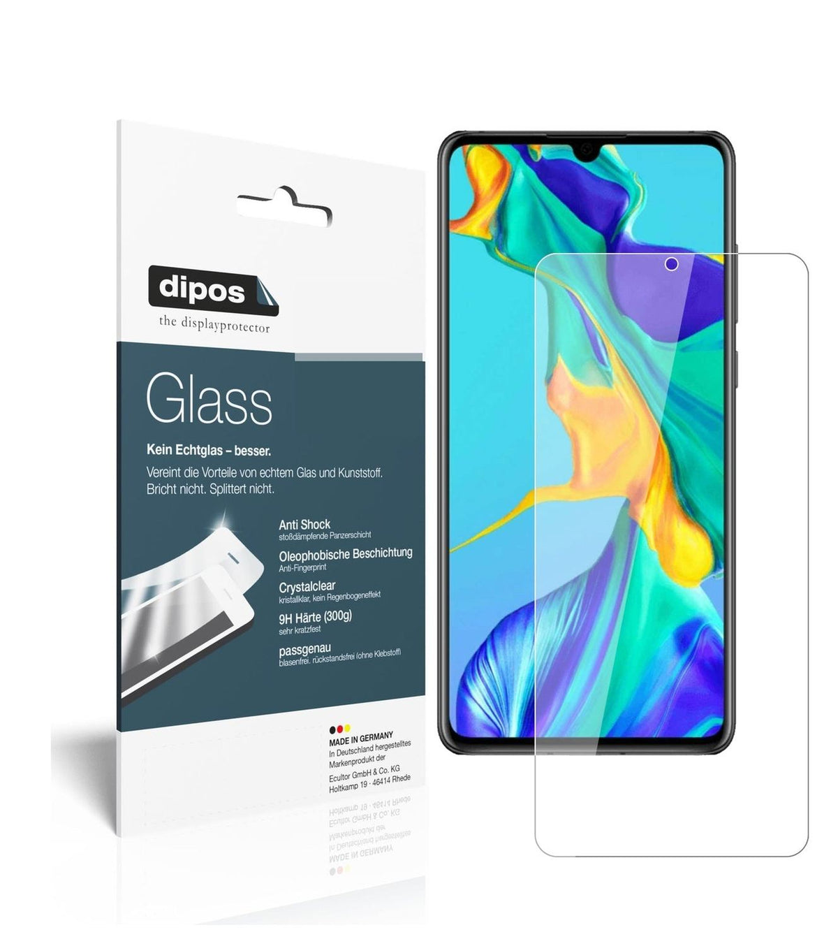 Klare Displayschutzfolie von dipos passend für Huawei P30, 9H kratzfest und blasenfrei montiert