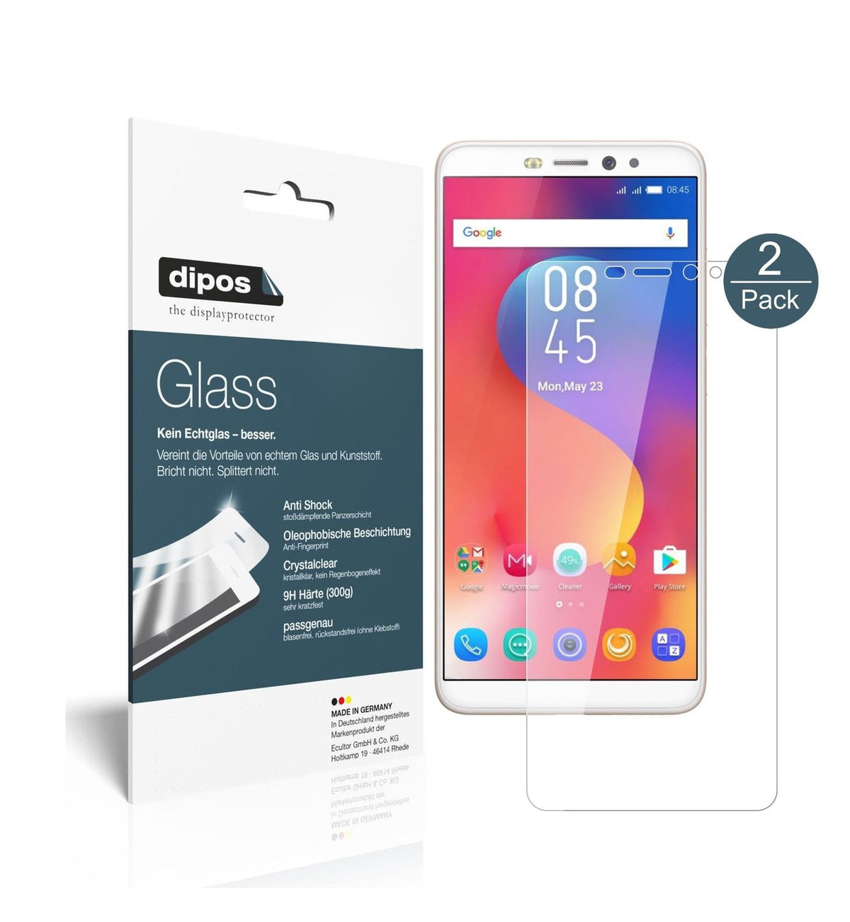 Klare Displayschutzfolie von dipos passend für Infinix Hot S3, 9H kratzfest und blasenfrei montiert