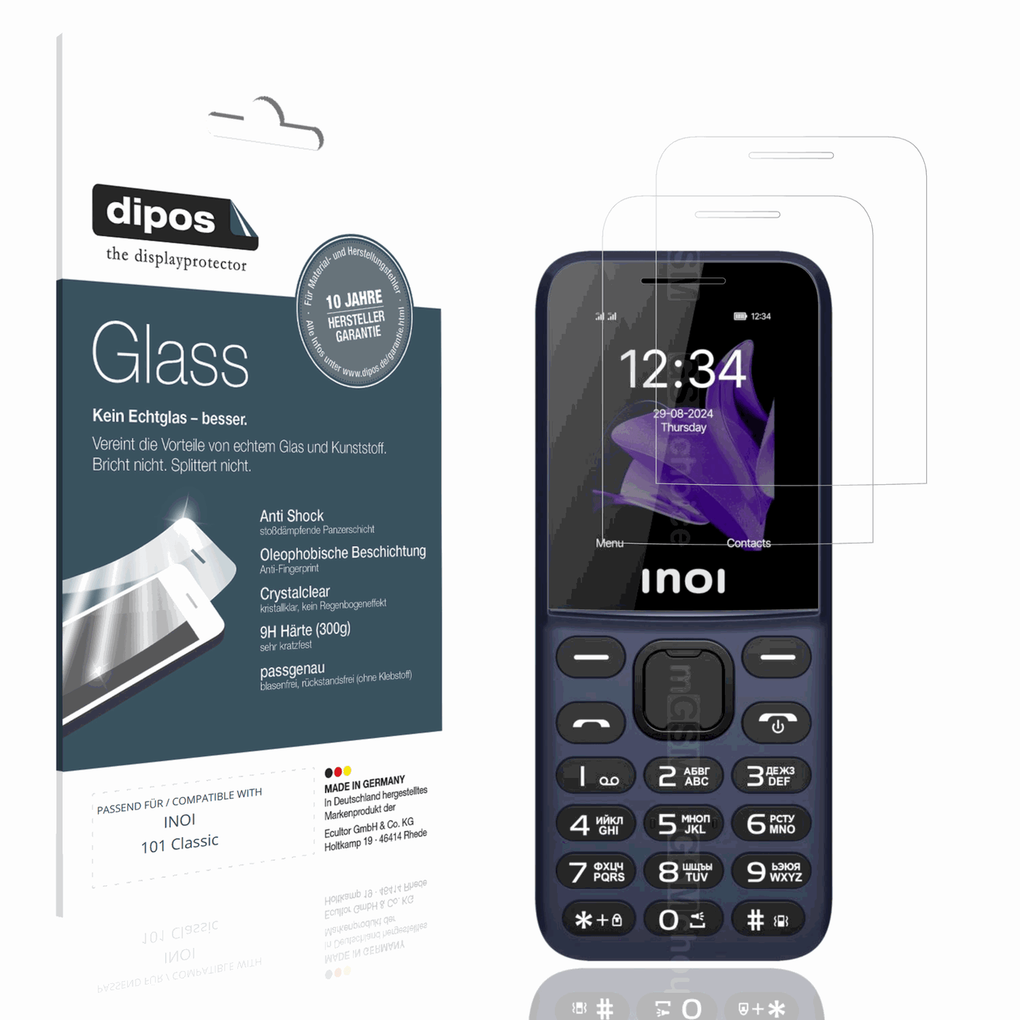 Klare Displayschutzfolie von dipos passend für INOI 101 Classic, 9H kratzfest und blasenfrei montiert