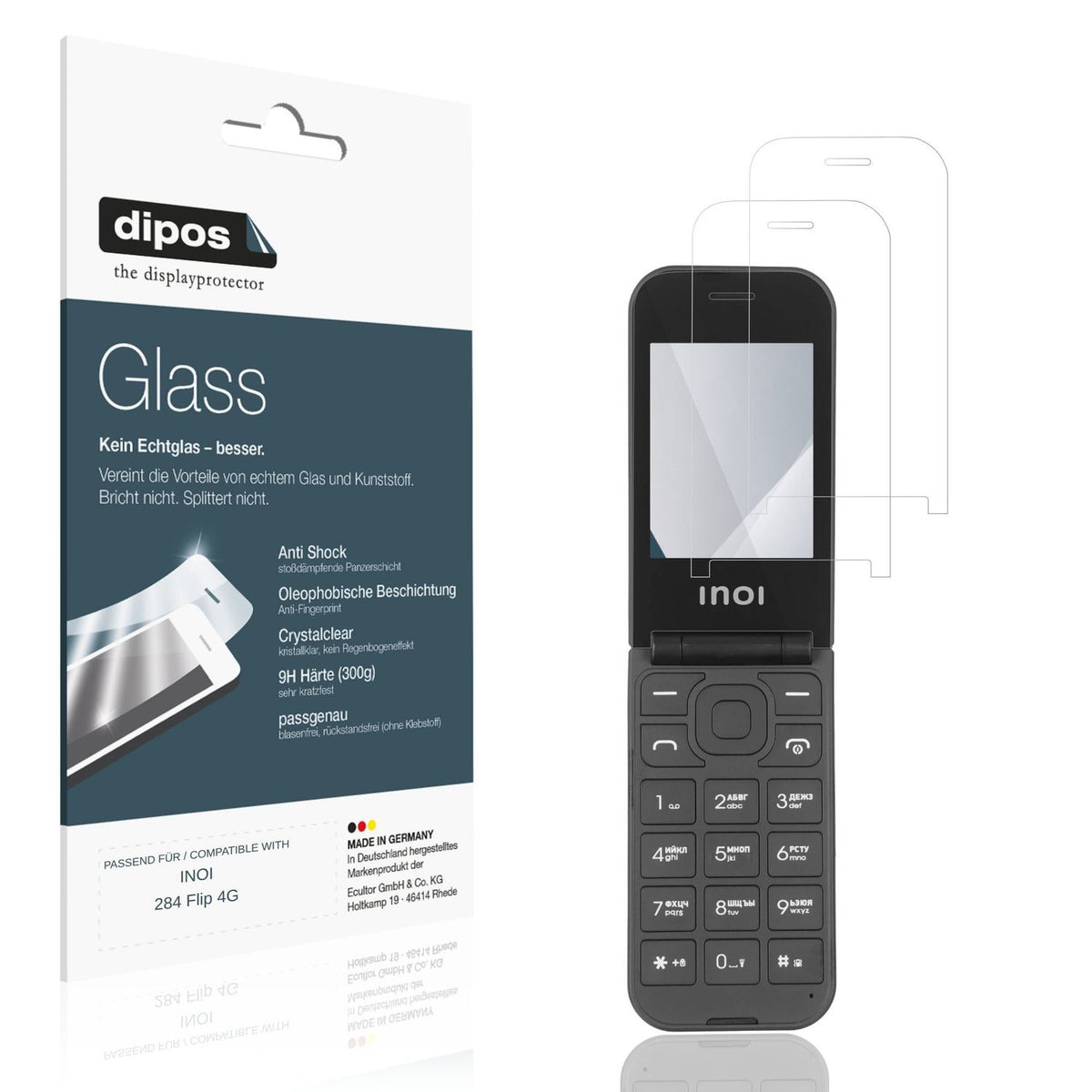 Klare Displayschutzfolie von dipos passend für INOI 284 Flip 4G, 9H kratzfest und blasenfrei montiert