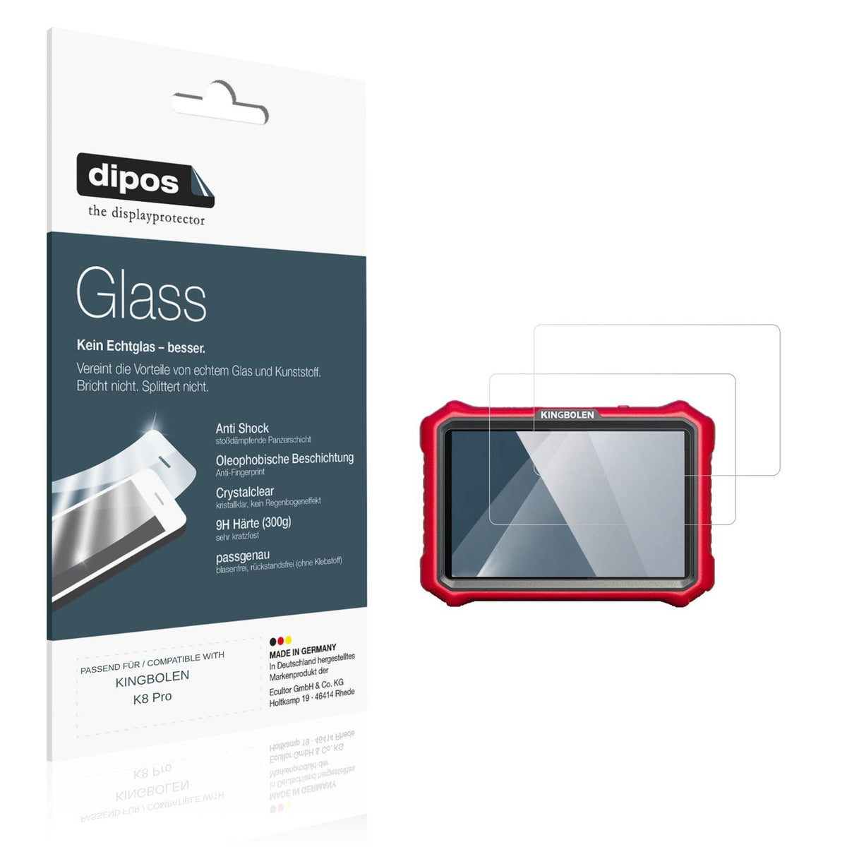 Klare Displayschutzfolie von dipos passend für KINGBOLEN K8 Pro, 9H kratzfest und blasenfrei montiert