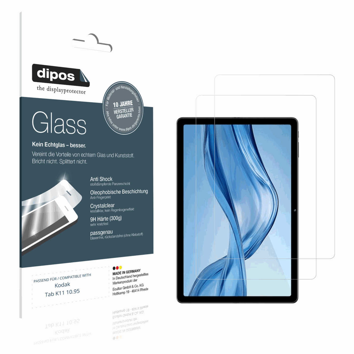 Klare Displayschutzfolie von dipos passend für Kodak Tab K11 10.95, 9H kratzfest und blasenfrei montiert