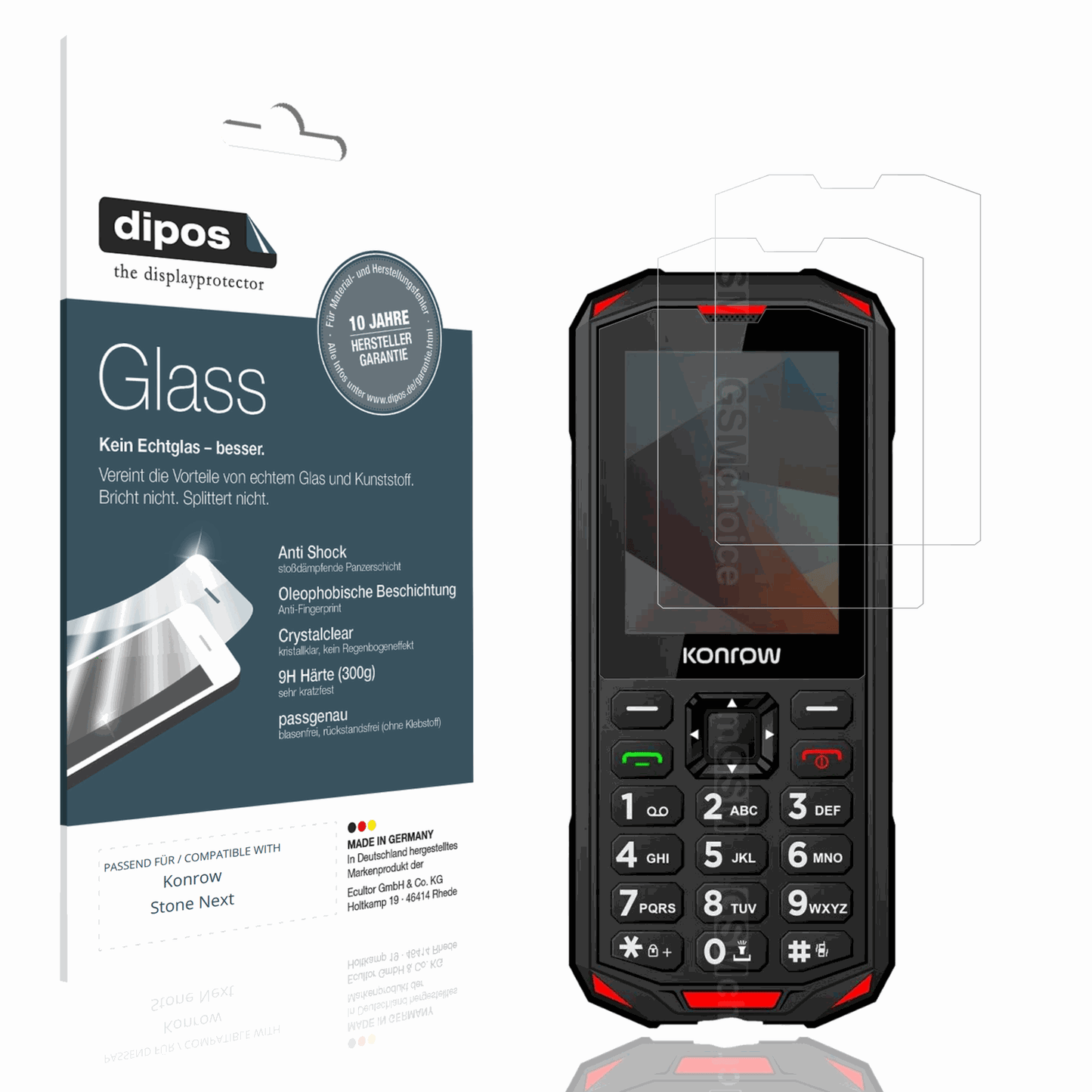 Klare Displayschutzfolie von dipos passend für Konrow Stone Next, 9H kratzfest und blasenfrei montiert