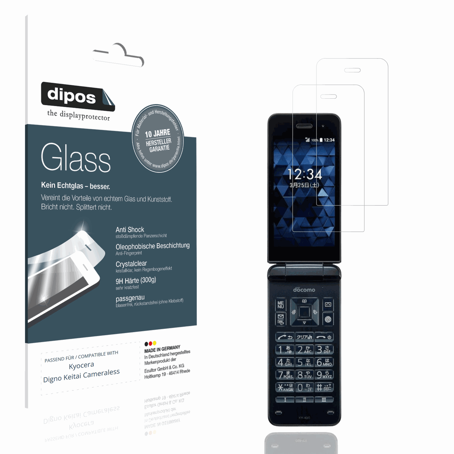 Klare Displayschutzfolie von dipos passend für Kyocera Digno Keitai Cameraless, 9H kratzfest und blasenfrei montiert