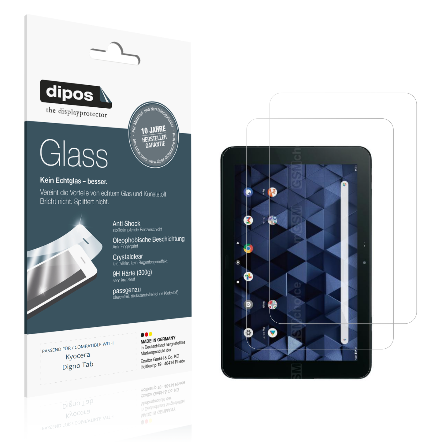 Klare Displayschutzfolie von dipos passend für Kyocera Digno Tab, 9H kratzfest und blasenfrei montiert