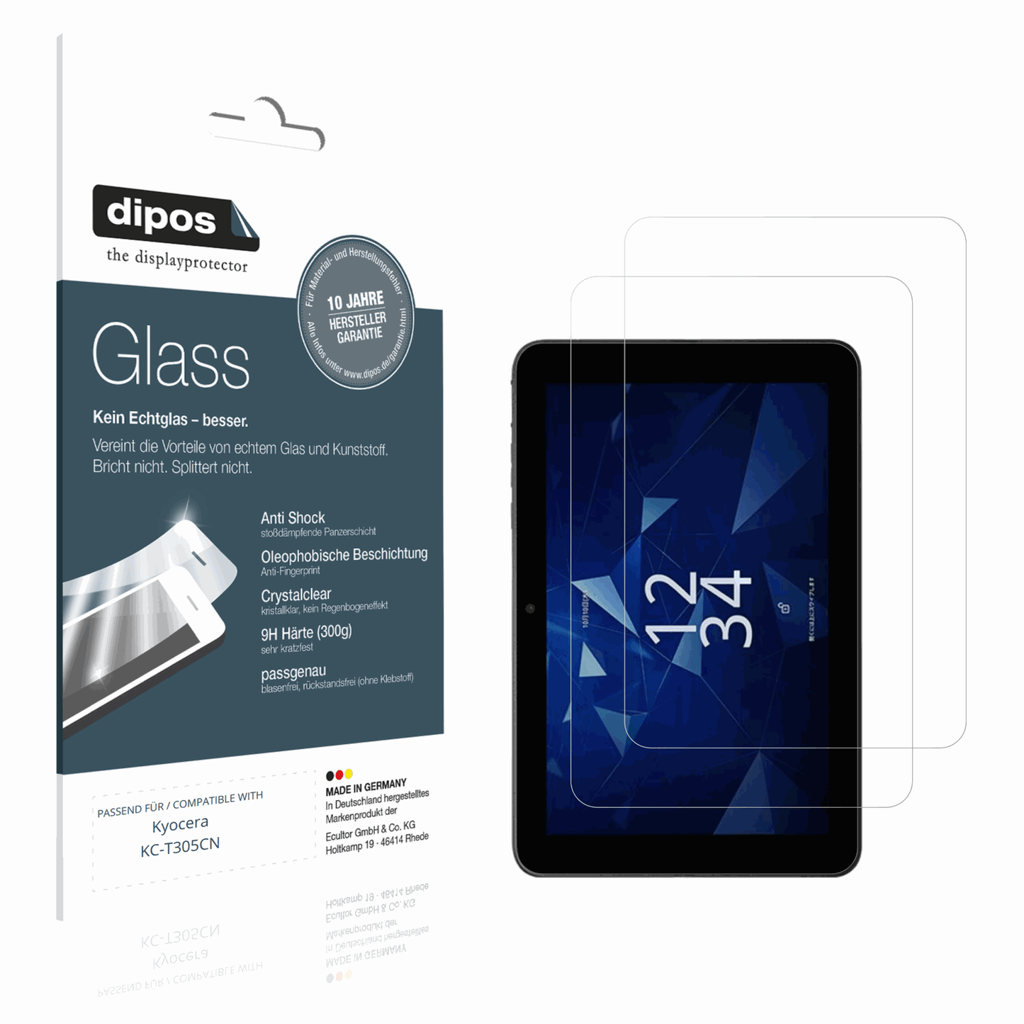 Klare Displayschutzfolie von dipos passend für Kyocera KC-T305CN, 9H kratzfest und blasenfrei montiert