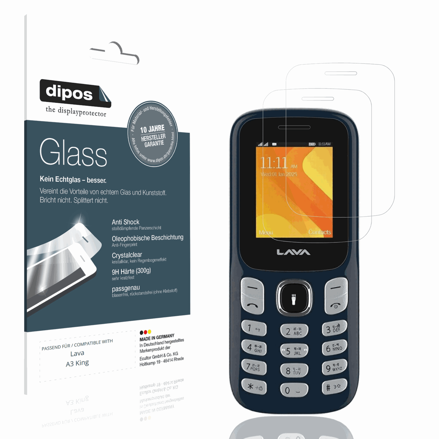 Klare Displayschutzfolie von dipos passend für Lava A3 King, 9H kratzfest und blasenfrei montiert