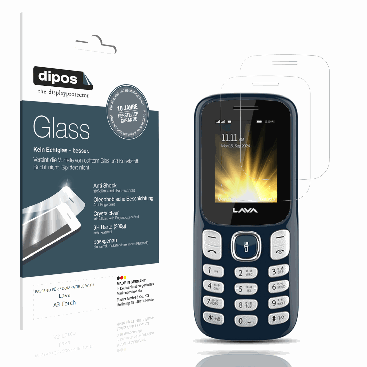 Klare Displayschutzfolie von dipos passend für Lava A3 Torch, 9H kratzfest und blasenfrei montiert