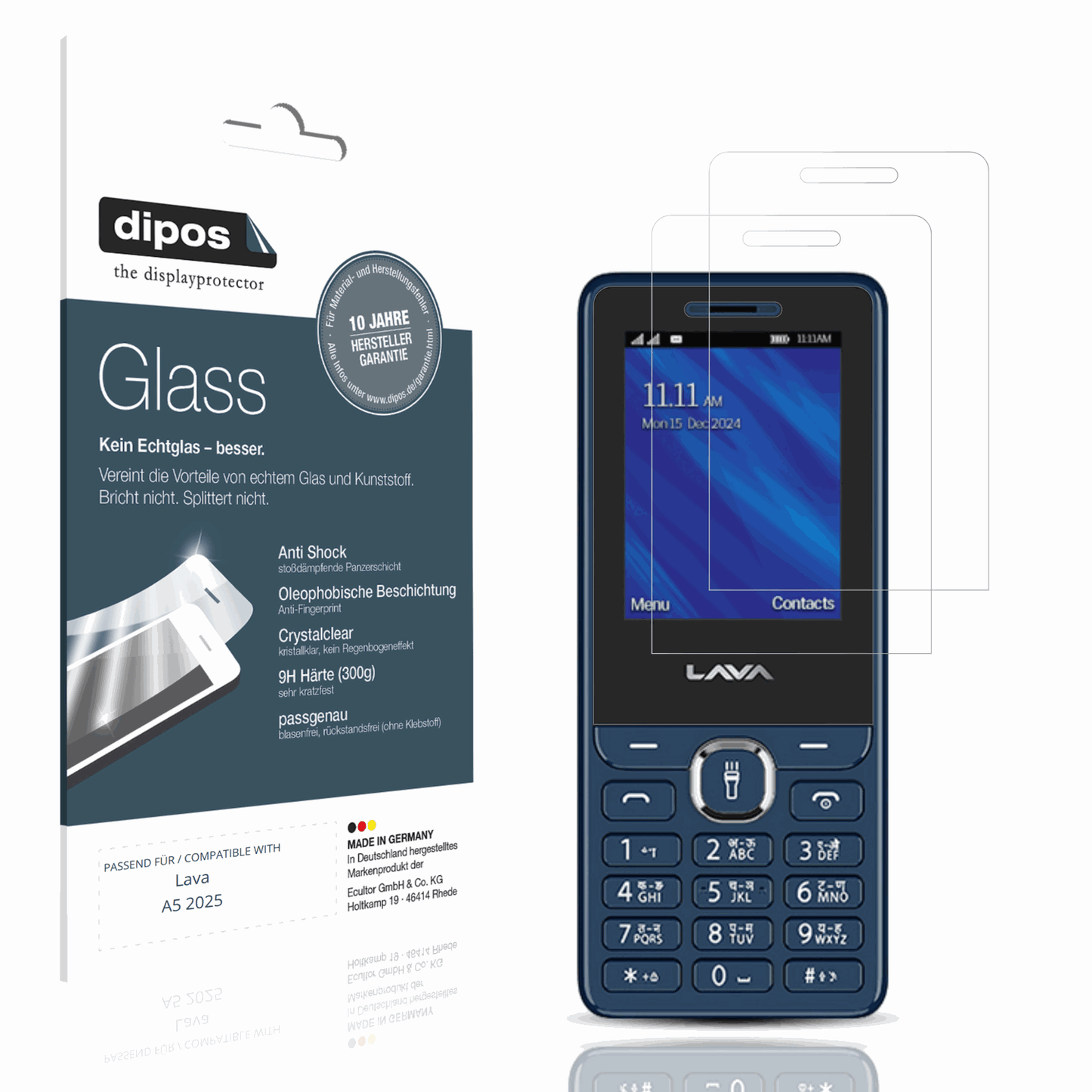 Klare Displayschutzfolie von dipos passend für Lava A5 2025, 9H kratzfest und blasenfrei montiert
