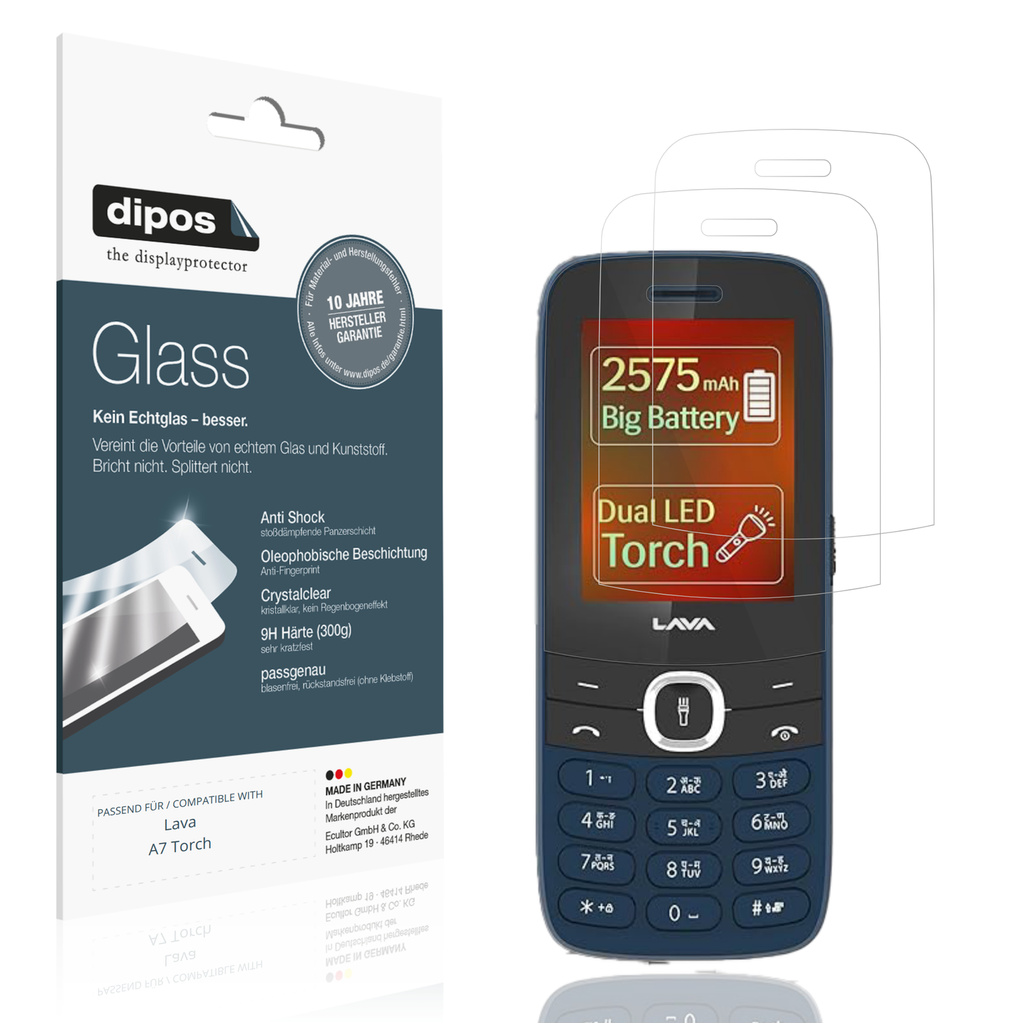 Klare Displayschutzfolie von dipos passend für Lava A7 Torch, 9H kratzfest und blasenfrei montiert