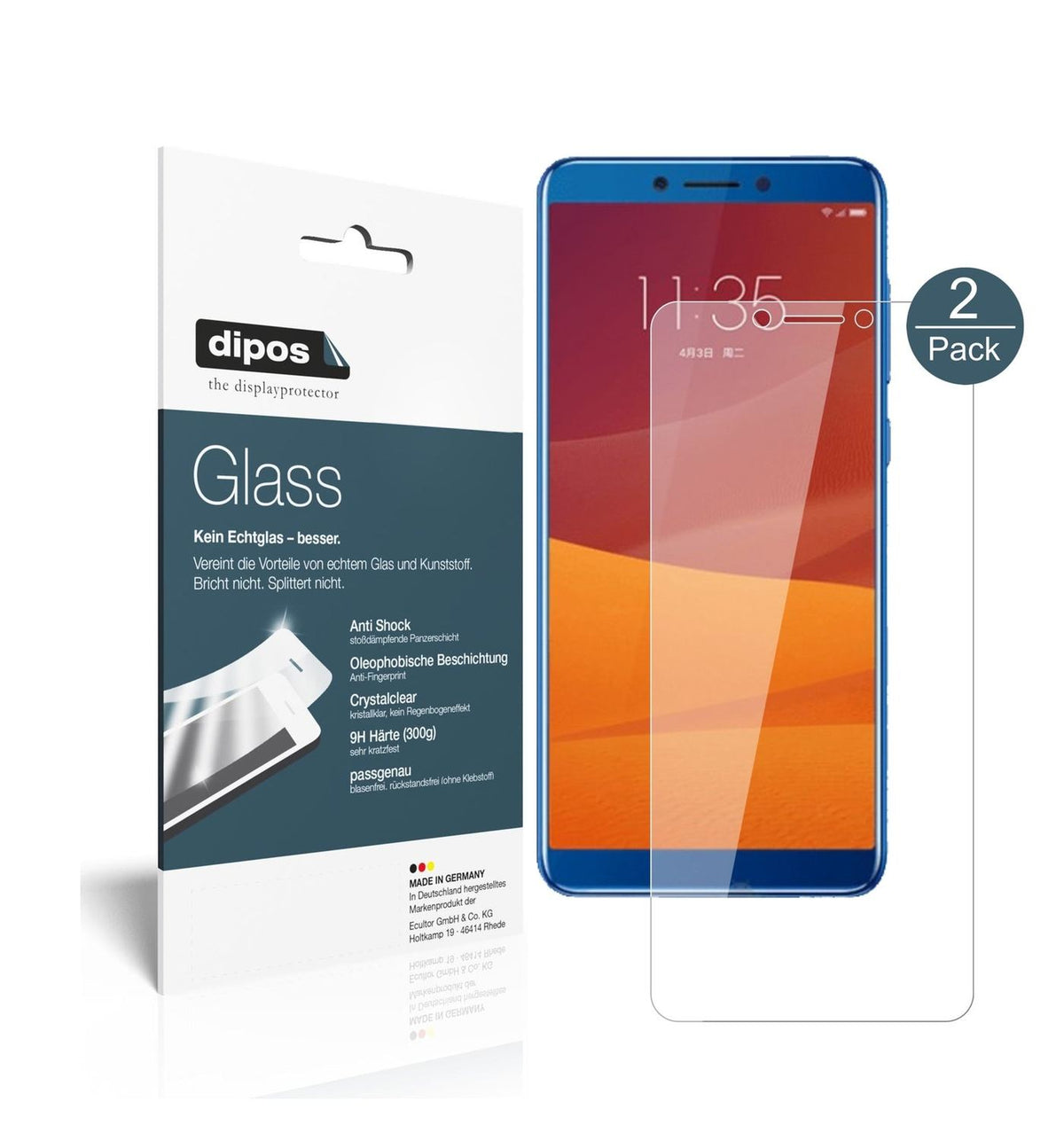 Klare Displayschutzfolie von dipos passend für Lenovo K5 (2018), 9H kratzfest und blasenfrei montiert