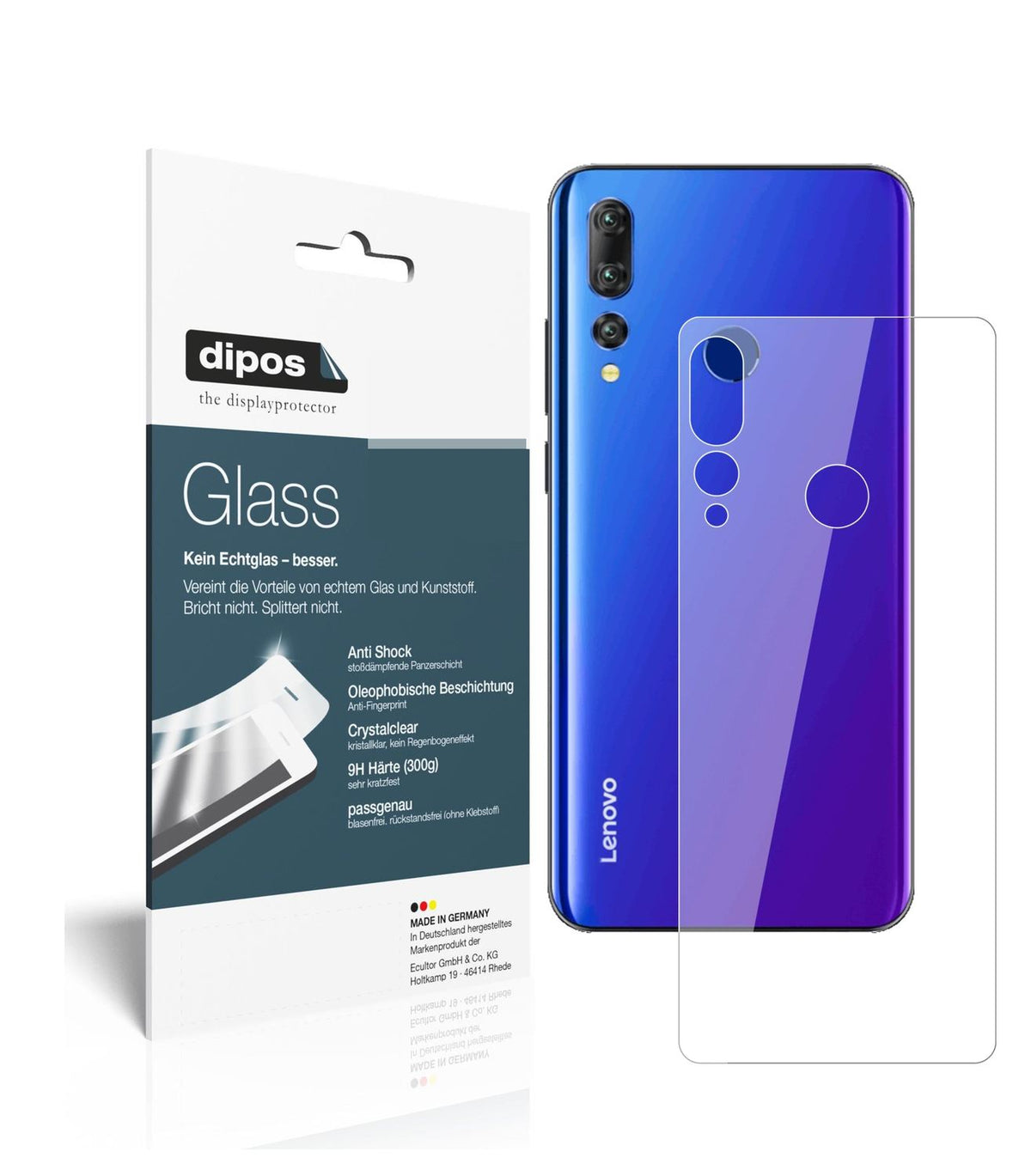 Klare Displayschutzfolie von dipos passend für Lenovo K6 Enjoy Rückseite, 9H kratzfest und blasenfrei montiert
