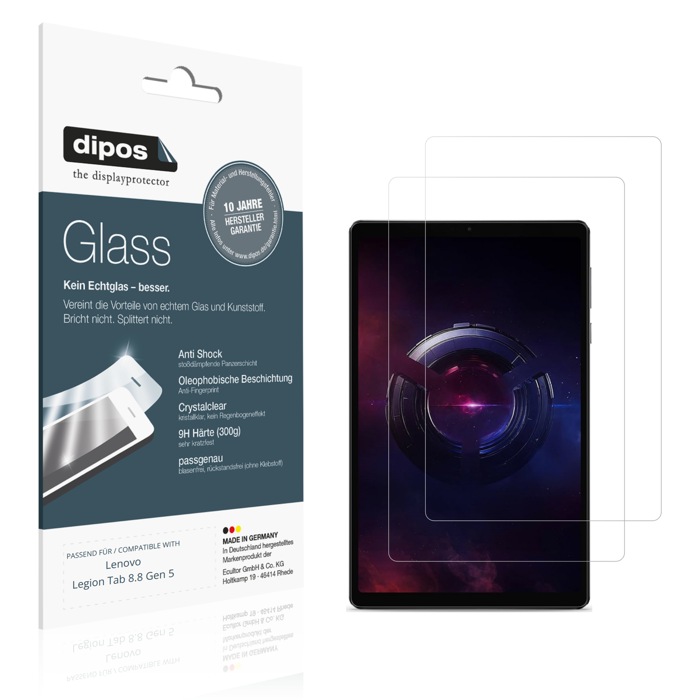 Klare Displayschutzfolie von dipos passend für Lenovo Legion Tab 8.8 Gen 5, 9H kratzfest und blasenfrei montiert