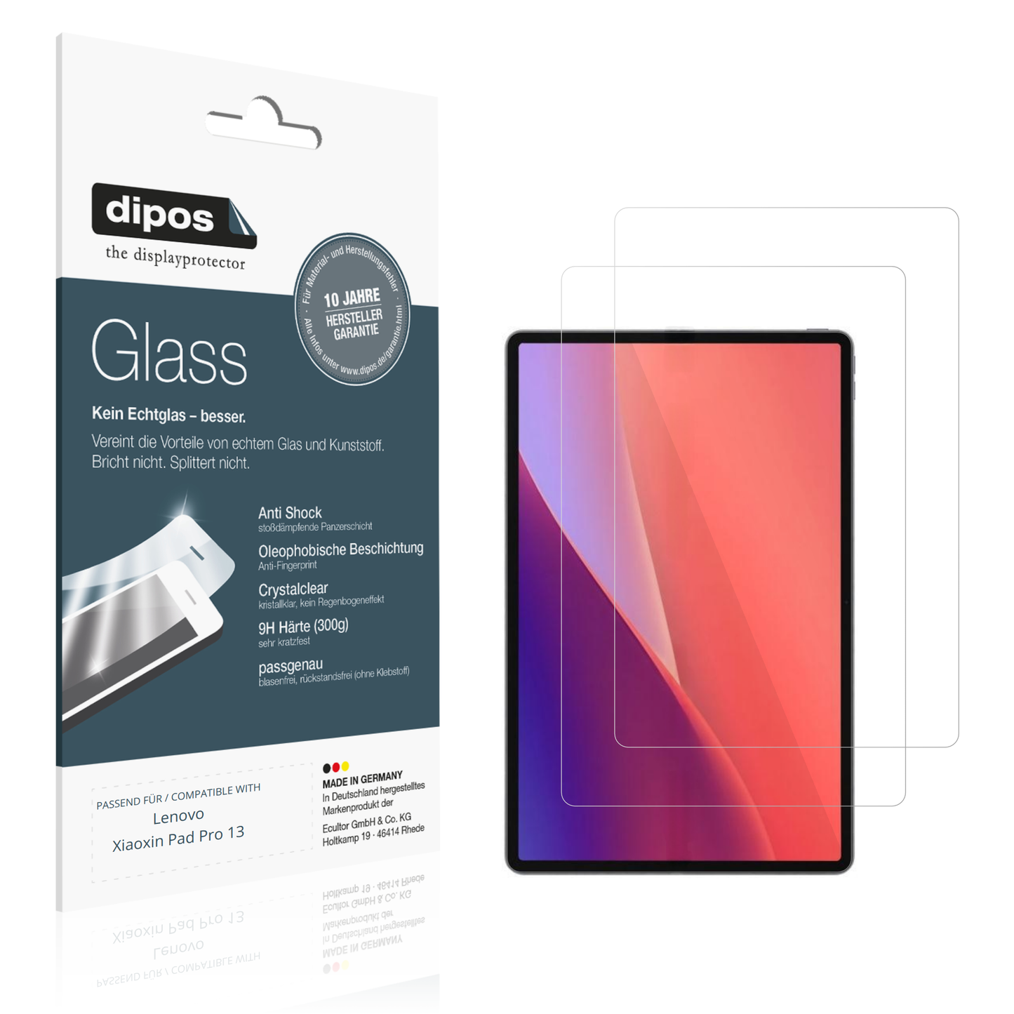 Klare Displayschutzfolie von dipos passend für Lenovo Xiaoxin Pad Pro 13, 9H kratzfest und blasenfrei montiert