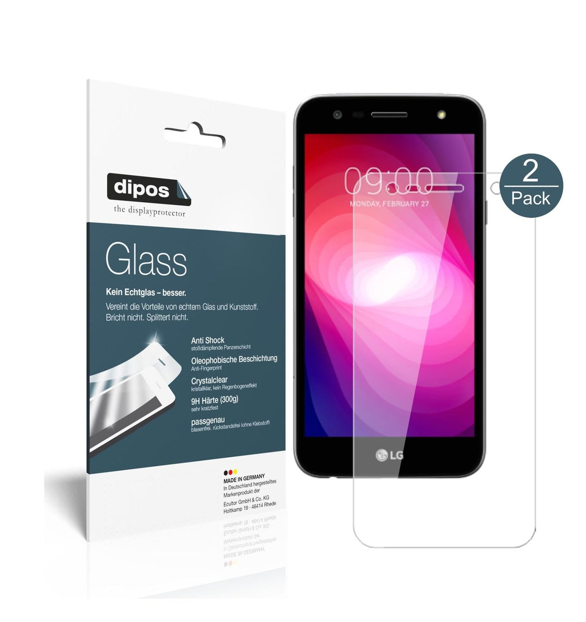Klare Displayschutzfolie von dipos passend für LG X Power 2, 9H kratzfest und blasenfrei montiert