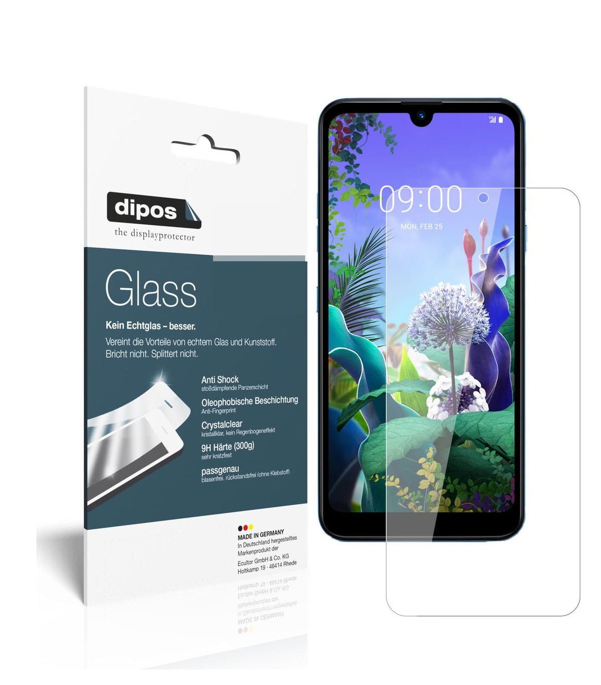 Klare Displayschutzfolie von dipos passend für LG Q60, 9H kratzfest und blasenfrei montiert