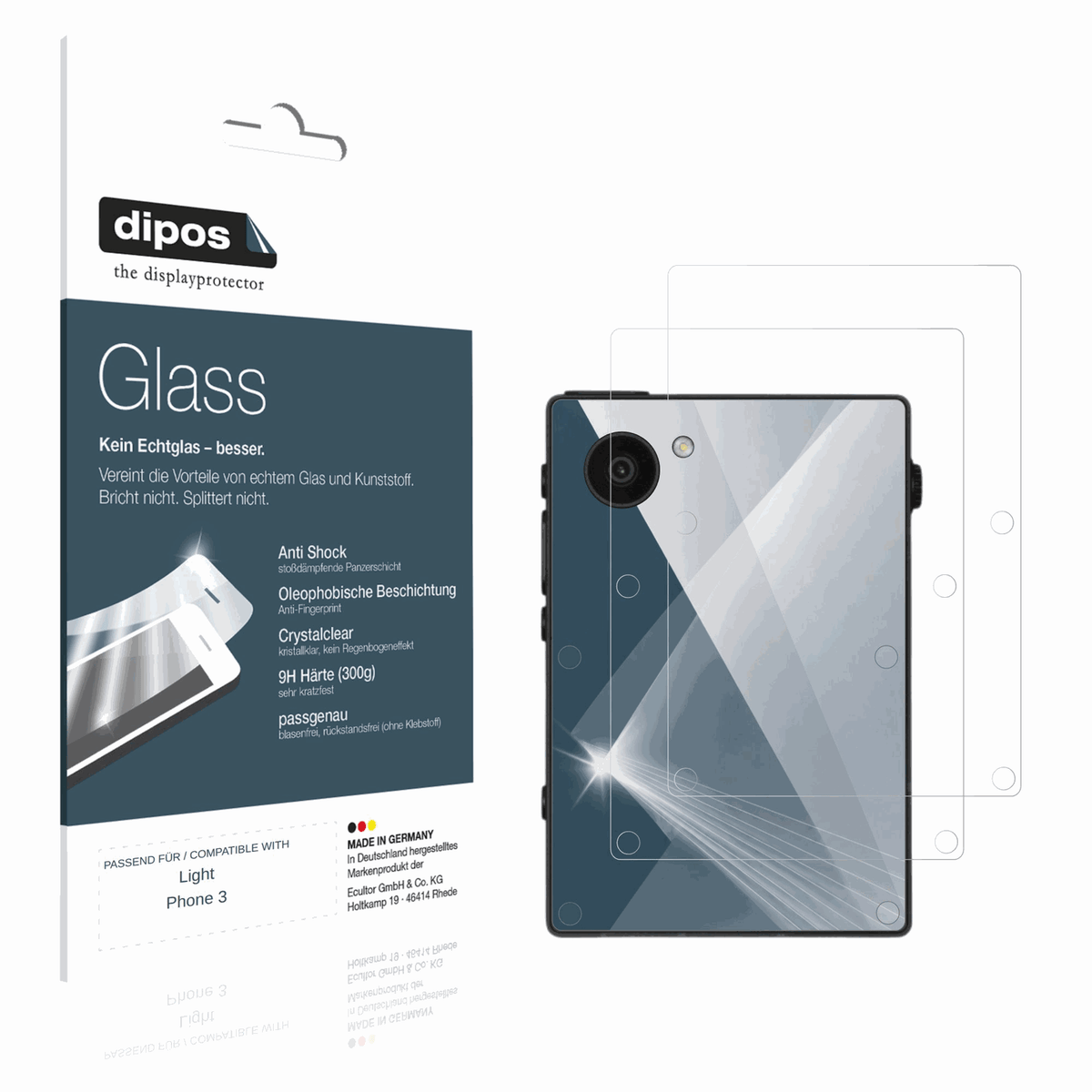 Klare Displayschutzfolie von dipos passend für Light Phone 3 Rückseite, 9H kratzfest und blasenfrei montiert