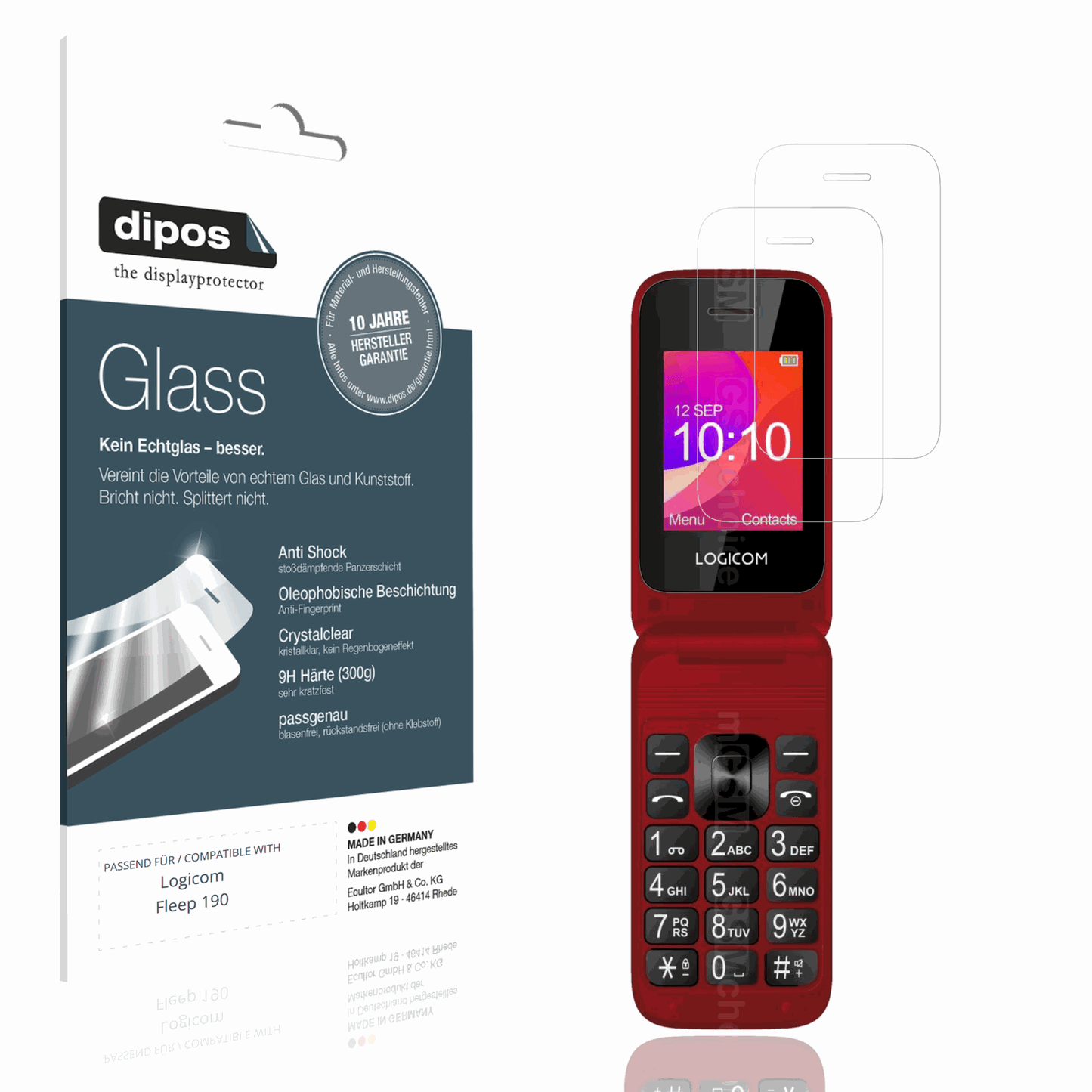 Klare Displayschutzfolie von dipos passend für Logicom Fleep 190, 9H kratzfest und blasenfrei montiert