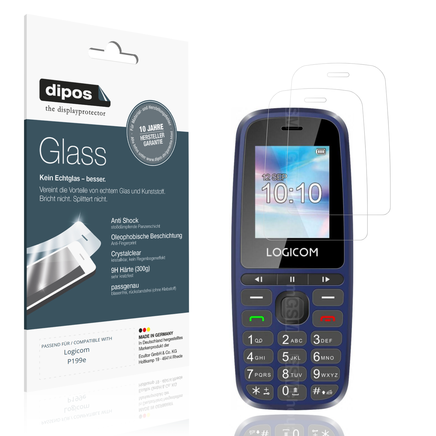 Klare Displayschutzfolie von dipos passend für Logicom P199e, 9H kratzfest und blasenfrei montiert
