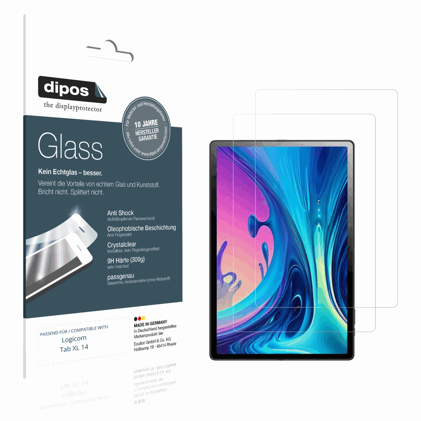 Klare Displayschutzfolie von dipos passend für Logicom Tab XL 14, 9H kratzfest und blasenfrei montiert