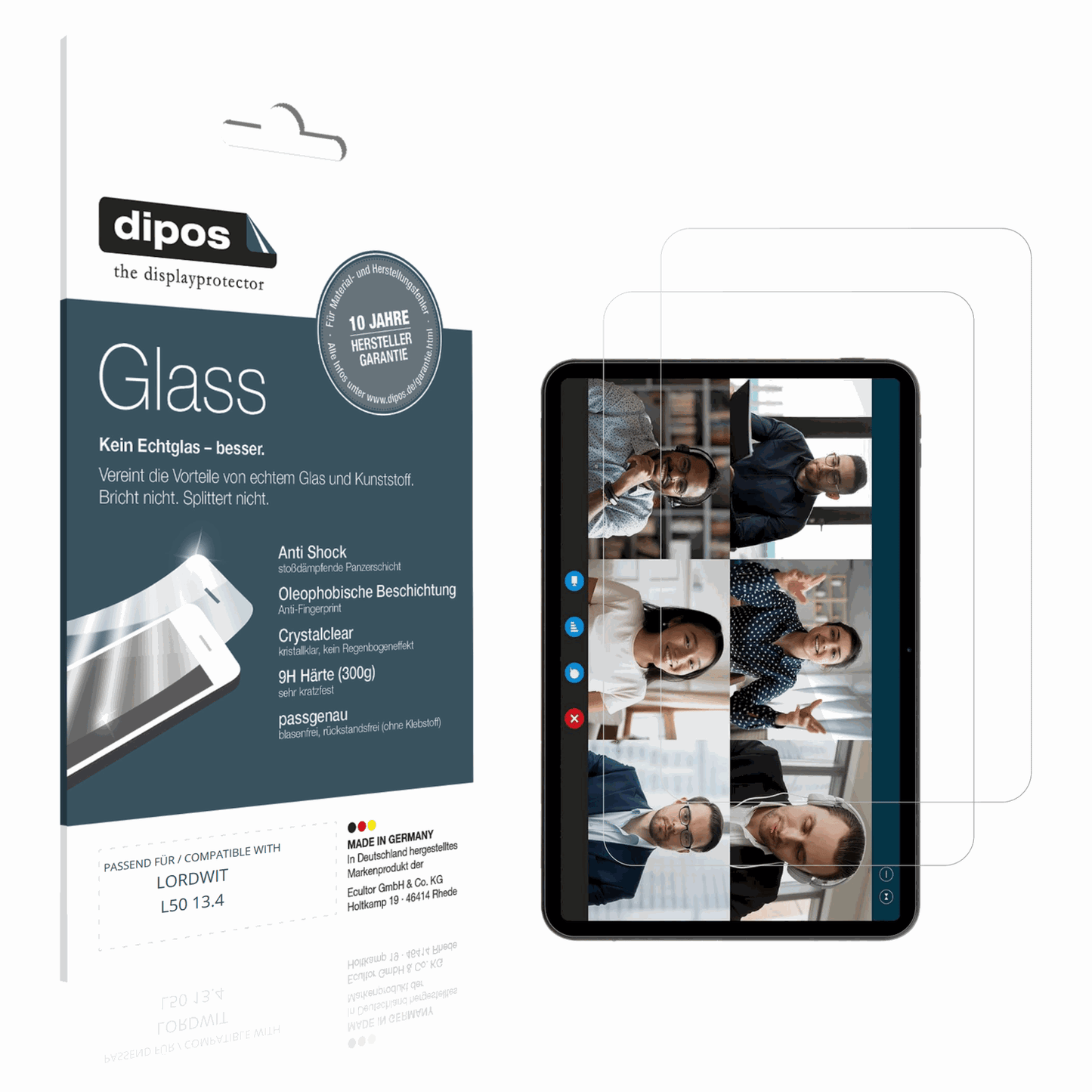 Klare Displayschutzfolie von dipos passend für LORDWIT L50 13.4, 9H kratzfest und blasenfrei montiert