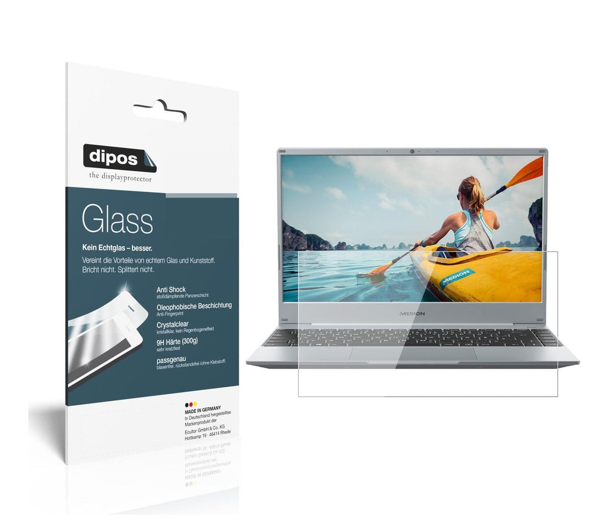 Klare Displayschutzfolie von dipos passend für Medion Akoya E15302, 9H kratzfest und blasenfrei montiert