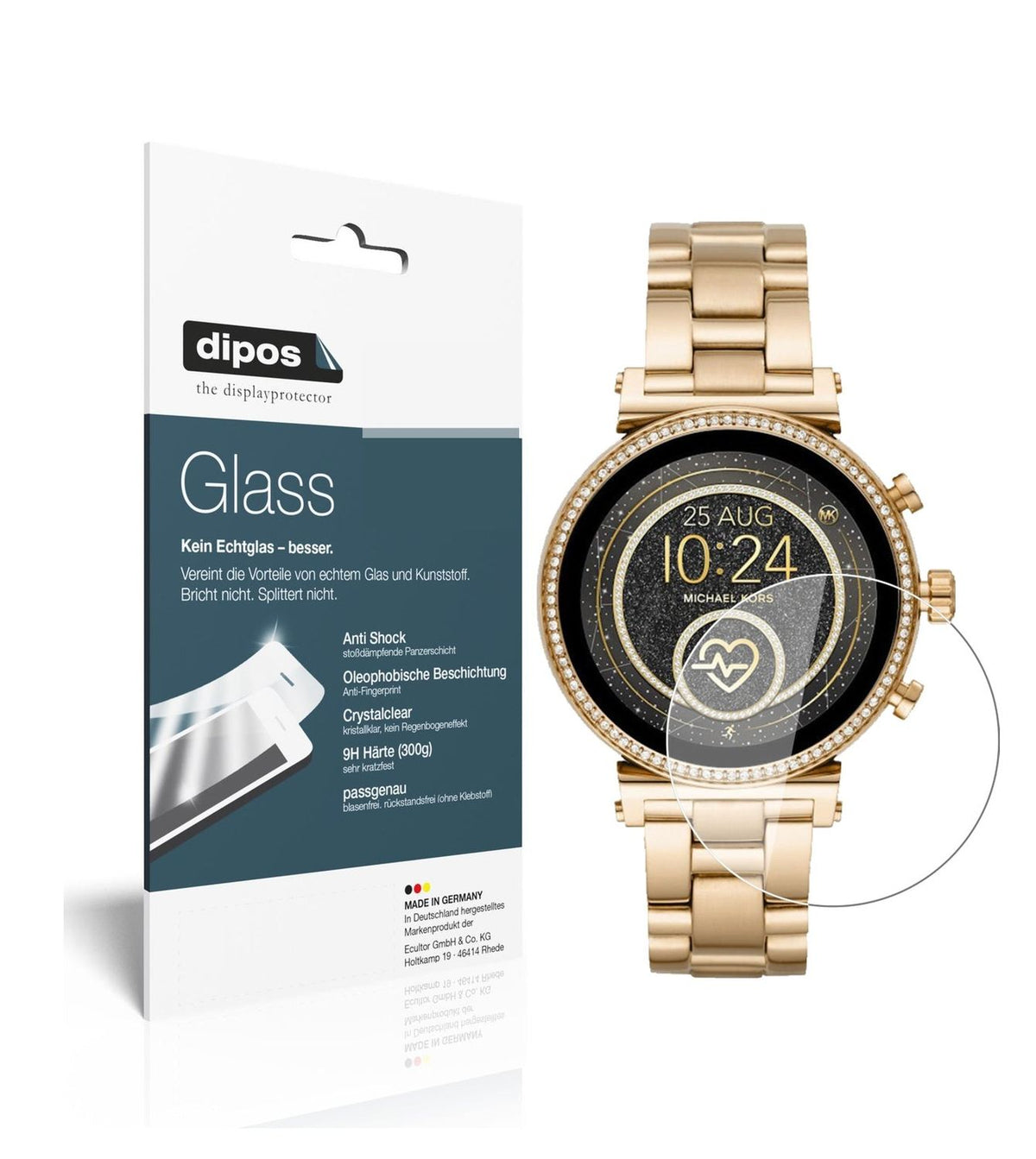 Klare Displayschutzfolie von dipos passend für Michael Kors Sofie 2.0 Smartwatch, 9H kratzfest und blasenfrei montiert