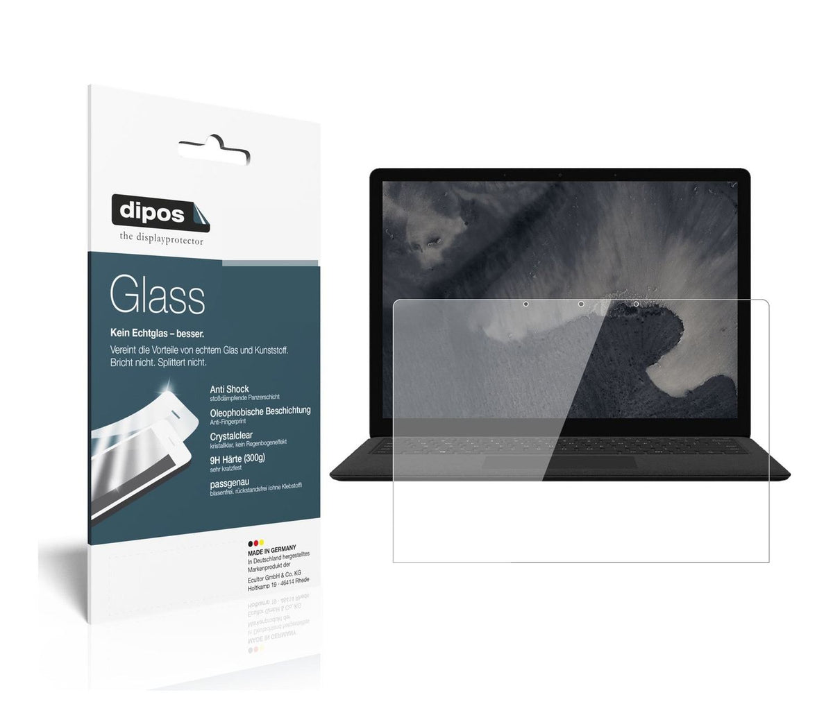 Klare Displayschutzfolie von dipos passend für Microsoft Surface Laptop 2 13.5 Zoll, 9H kratzfest und blasenfrei montiert