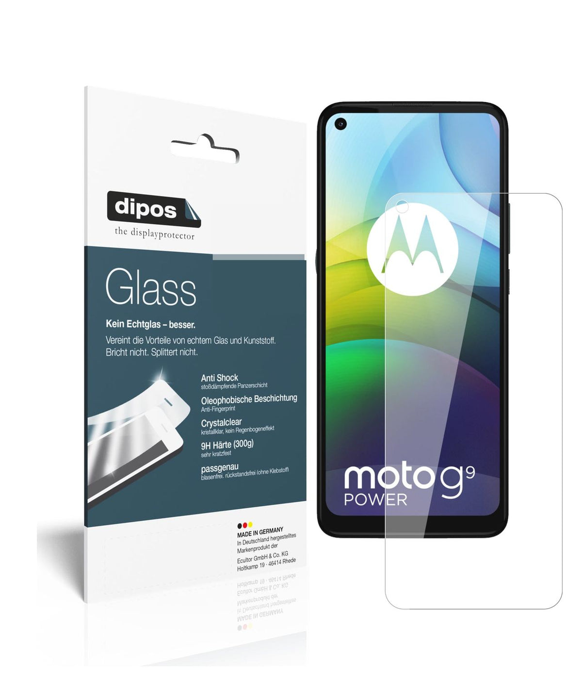Klare Displayschutzfolie von dipos passend für Motorola Moto G9 Power, 9H kratzfest und blasenfrei montiert