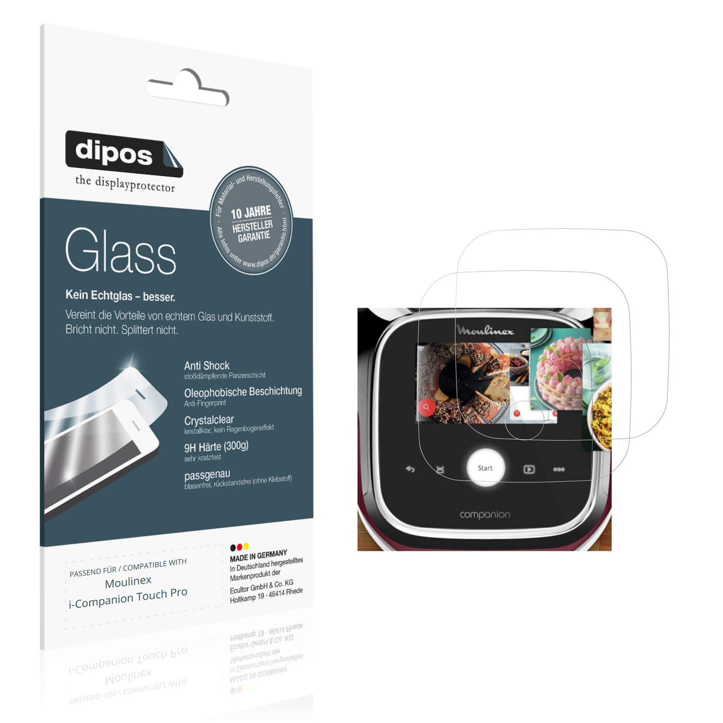 Klare Displayschutzfolie von dipos passend für Moulinex i-Companion Touch Pro, 9H kratzfest und blasenfrei montiert
