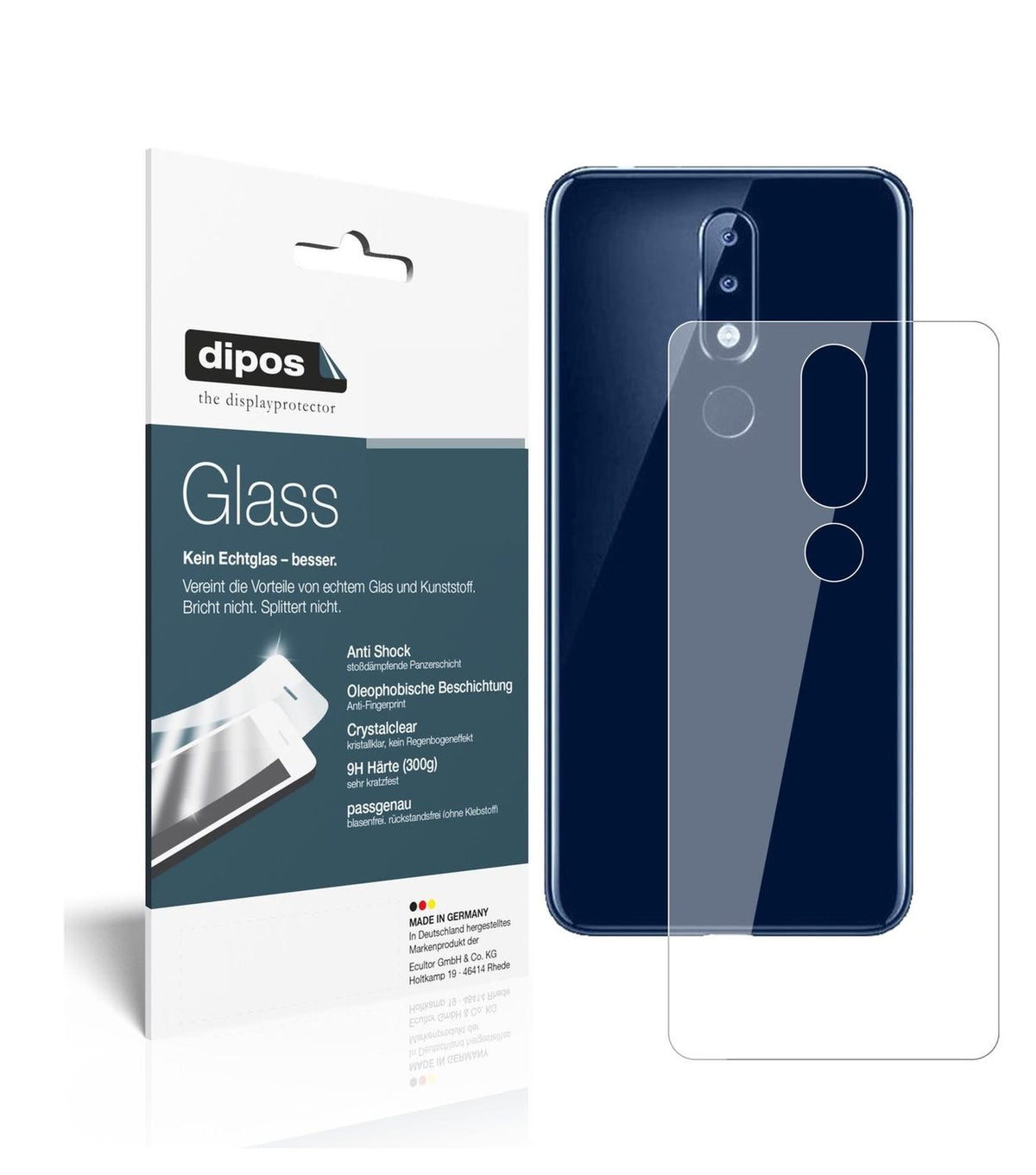 Klare Displayschutzfolie von dipos passend für Nokia 5.1 Plus Rückseite, 9H kratzfest und blasenfrei montiert