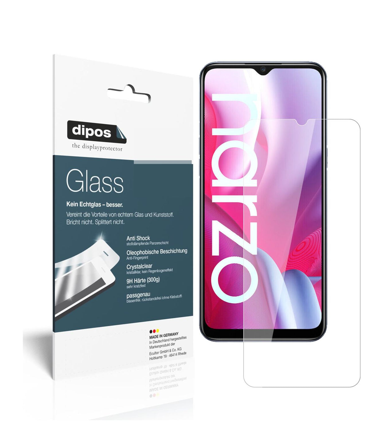 Klare Displayschutzfolie von dipos passend für Oppo Realme Narzo 20, 9H kratzfest und blasenfrei montiert