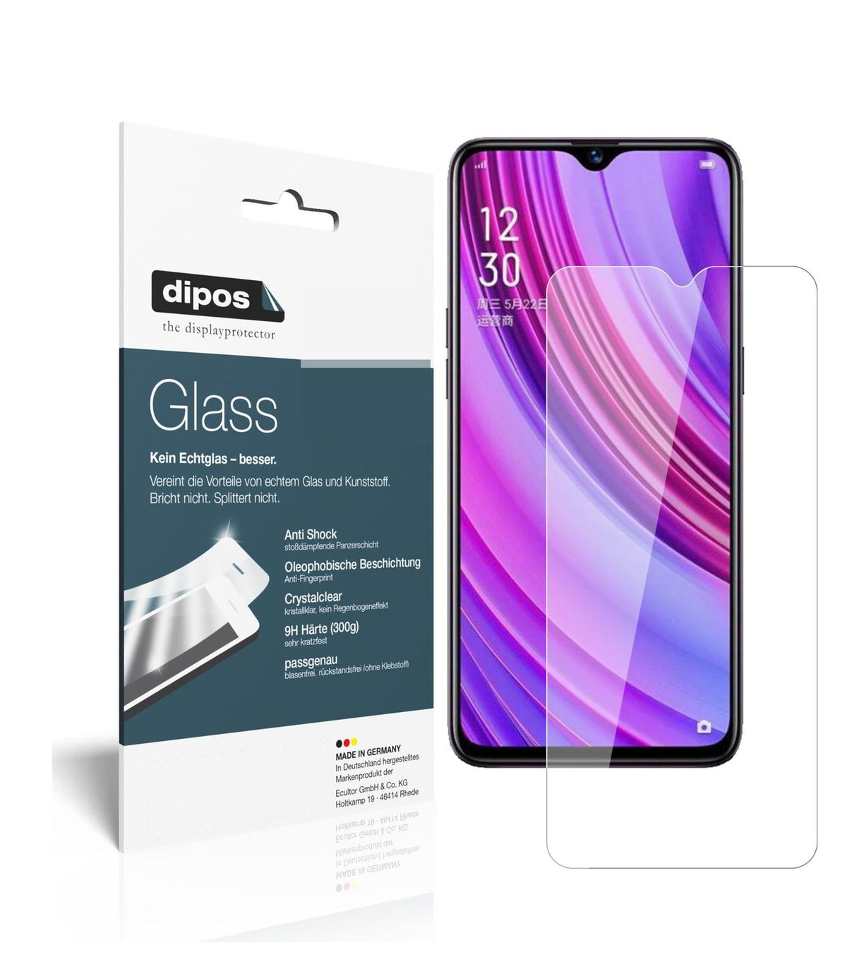 Klare Displayschutzfolie von dipos passend für Oppo Realme X Lite, 9H kratzfest und blasenfrei montiert