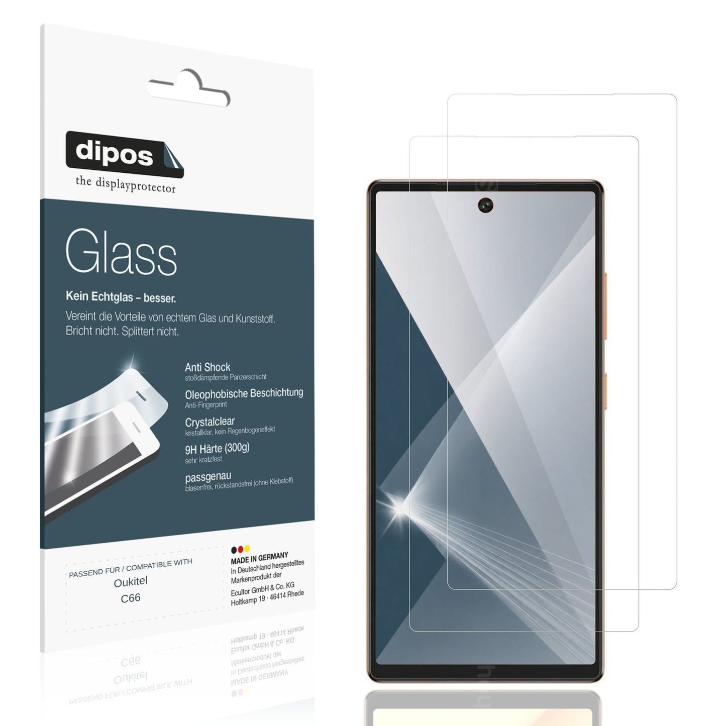 Klare Displayschutzfolie von dipos passend f�r Oukitel C66, 9H kratzfest und blasenfrei montiert