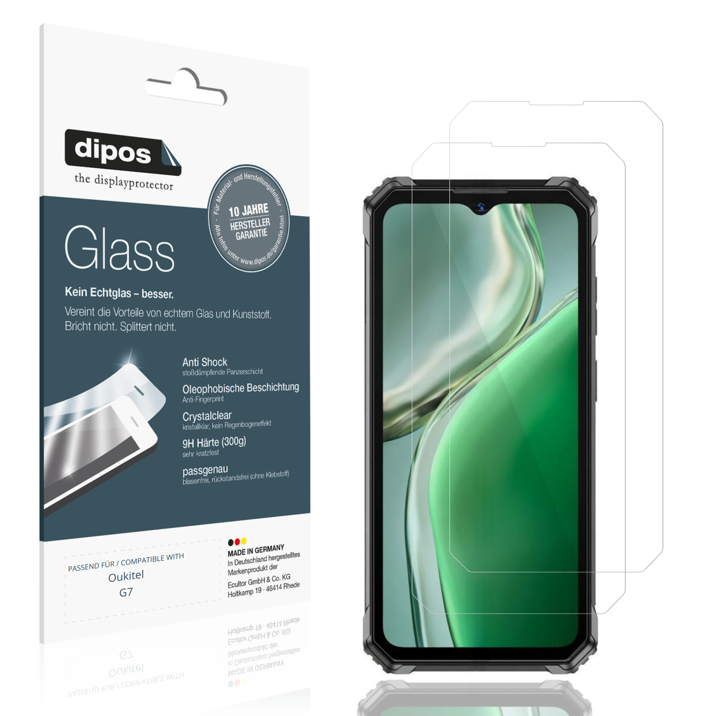 Klare Displayschutzfolie von dipos passend für Oukitel G7, 9H kratzfest und blasenfrei montiert