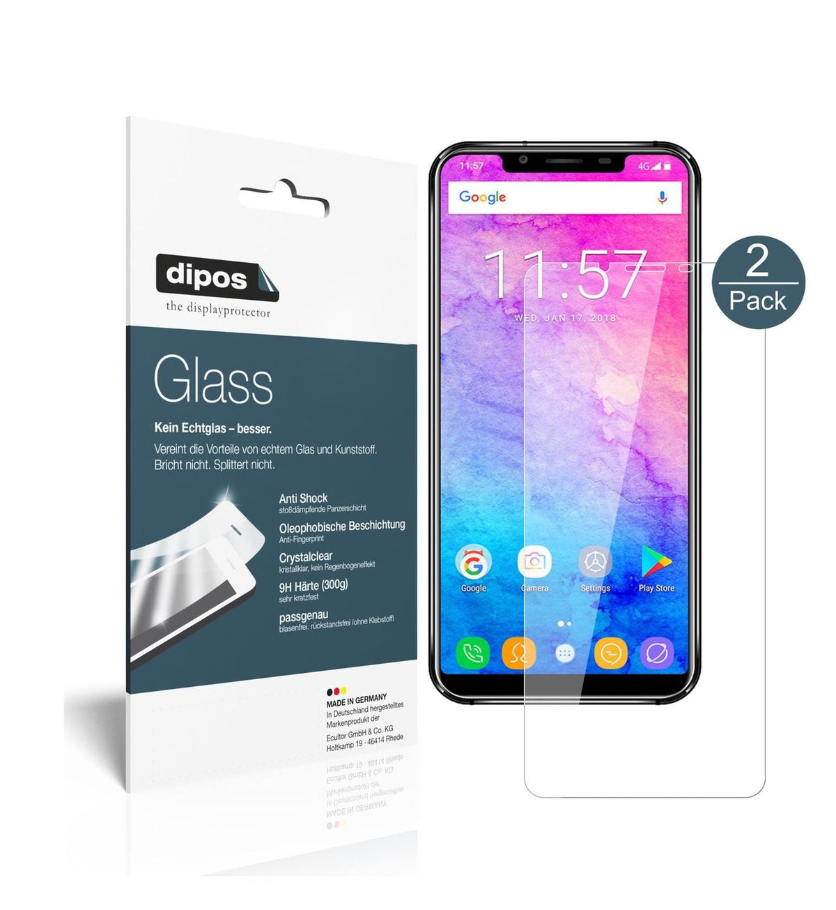 Klare Displayschutzfolie von dipos passend für Oukitel U18, 9H kratzfest und blasenfrei montiert