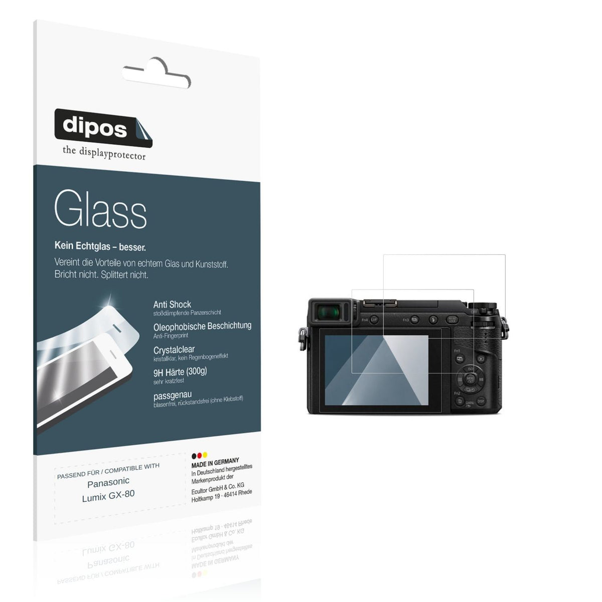 Klare Displayschutzfolie von dipos passend für Panasonic Lumix GX-80, 9H kratzfest und blasenfrei montiert