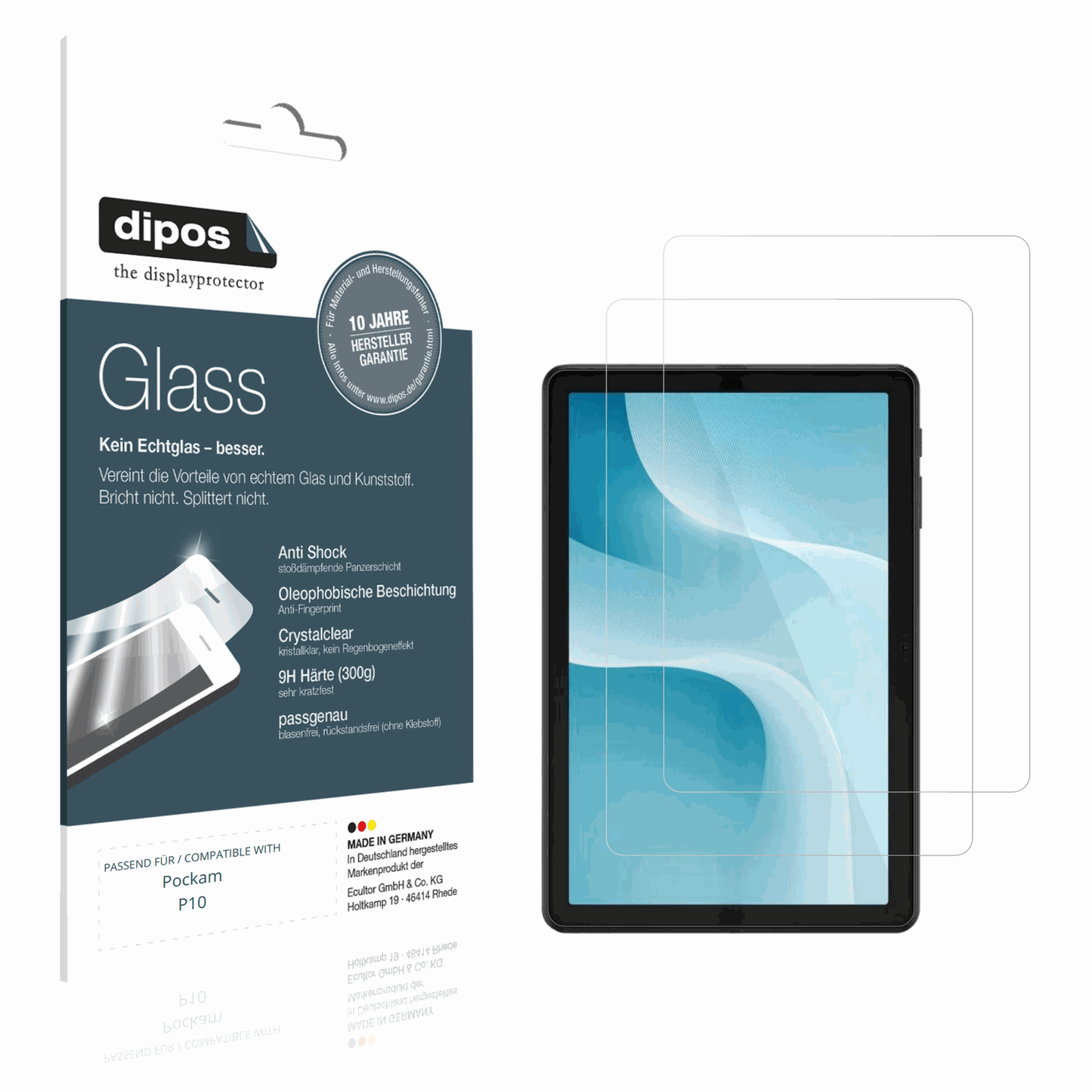 Klare Displayschutzfolie von dipos passend für Pockam P10, 9H kratzfest und blasenfrei montiert