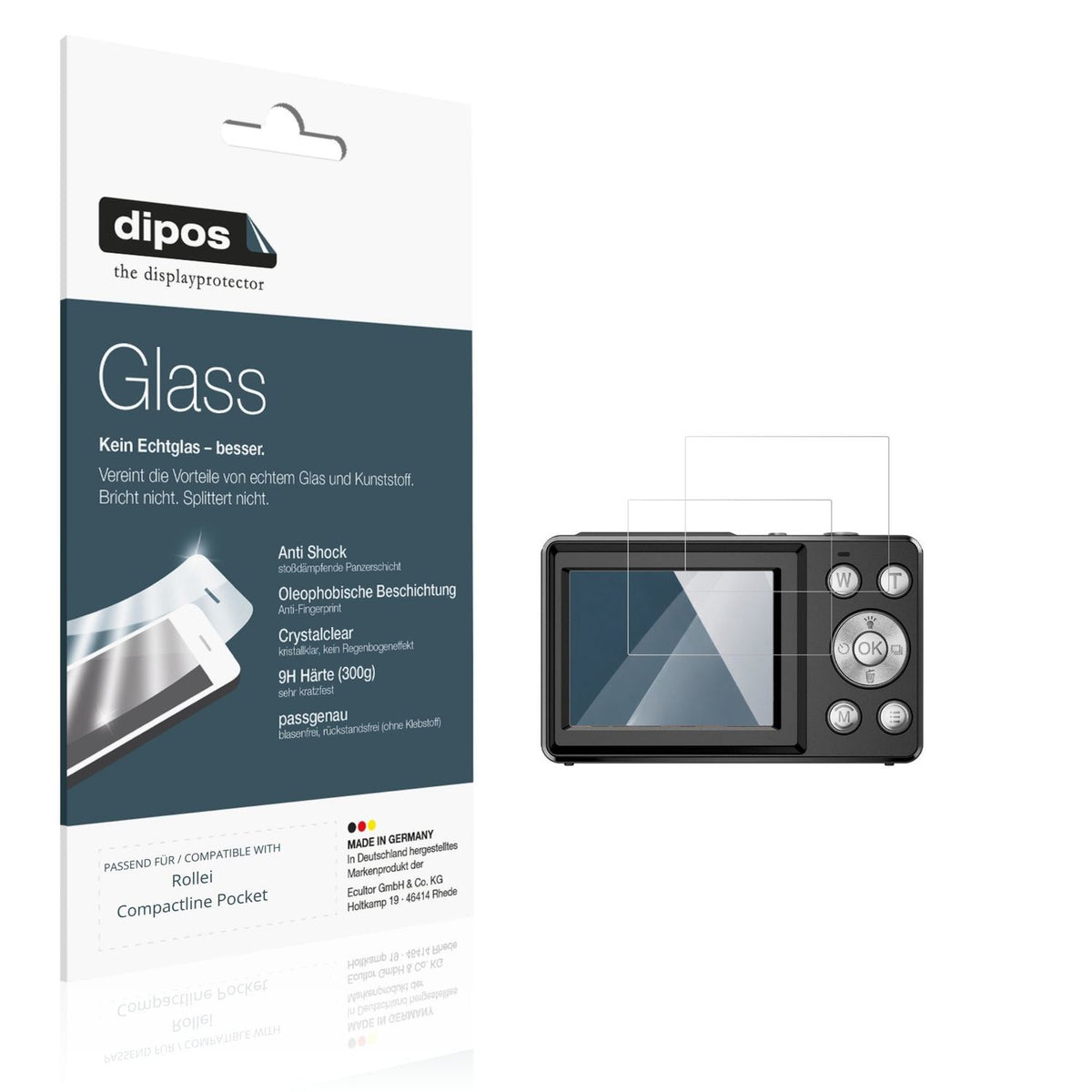 Klare Displayschutzfolie von dipos passend für Rollei Compactline Pocket, 9H kratzfest und blasenfrei montiert