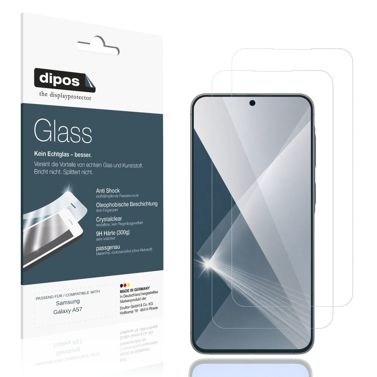 Klare Displayschutzfolie von dipos passend für Samsung Galaxy A57, 9H kratzfest und blasenfrei montiert