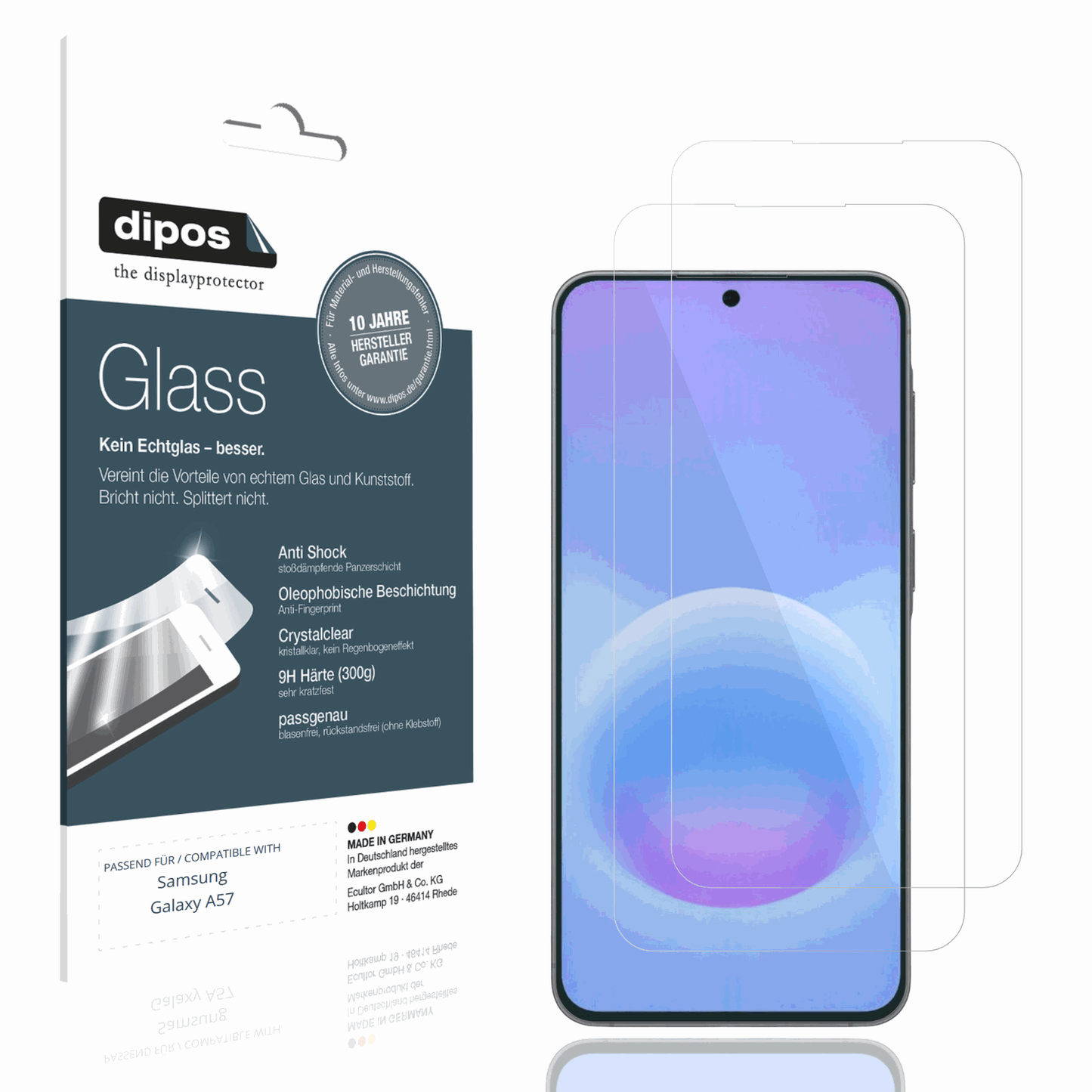 Klare Displayschutzfolie von dipos passend für Samsung Galaxy A57, 9H kratzfest und blasenfrei montiert